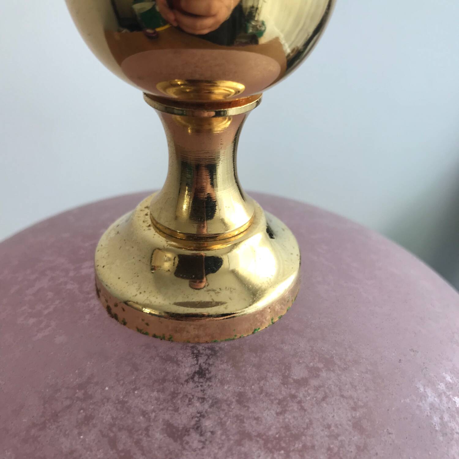 Vintage ceramic lamp brass and pink glass ball