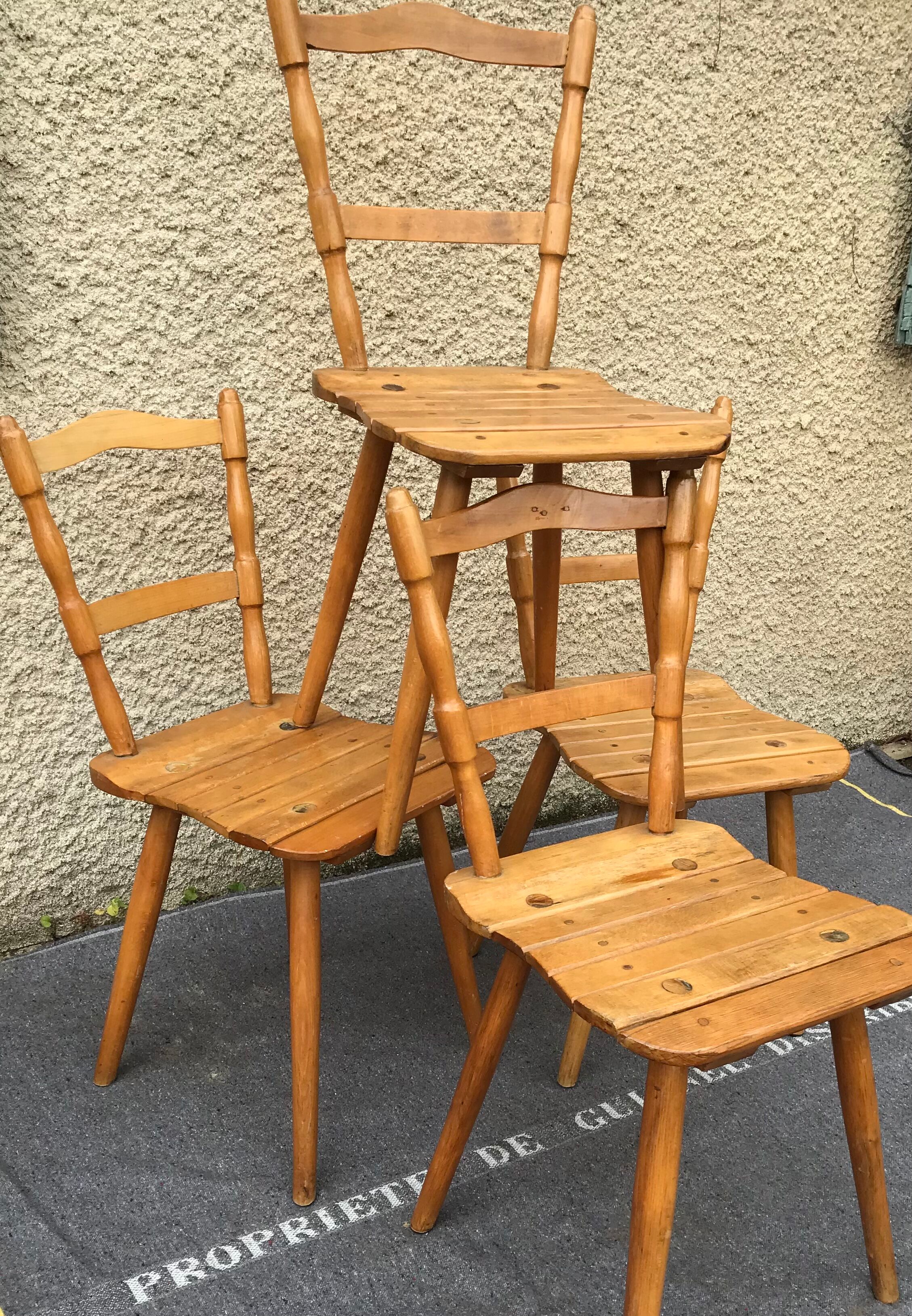 Set of 4 Vintage Beech Chairs Bistro Country Feet Compass