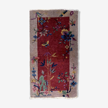 Ancient chinese art deco handmade carpet 64cm x 121cm 1920s
