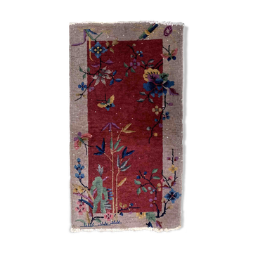 Ancient chinese art deco handmade carpet 64cm x 121cm 1920s