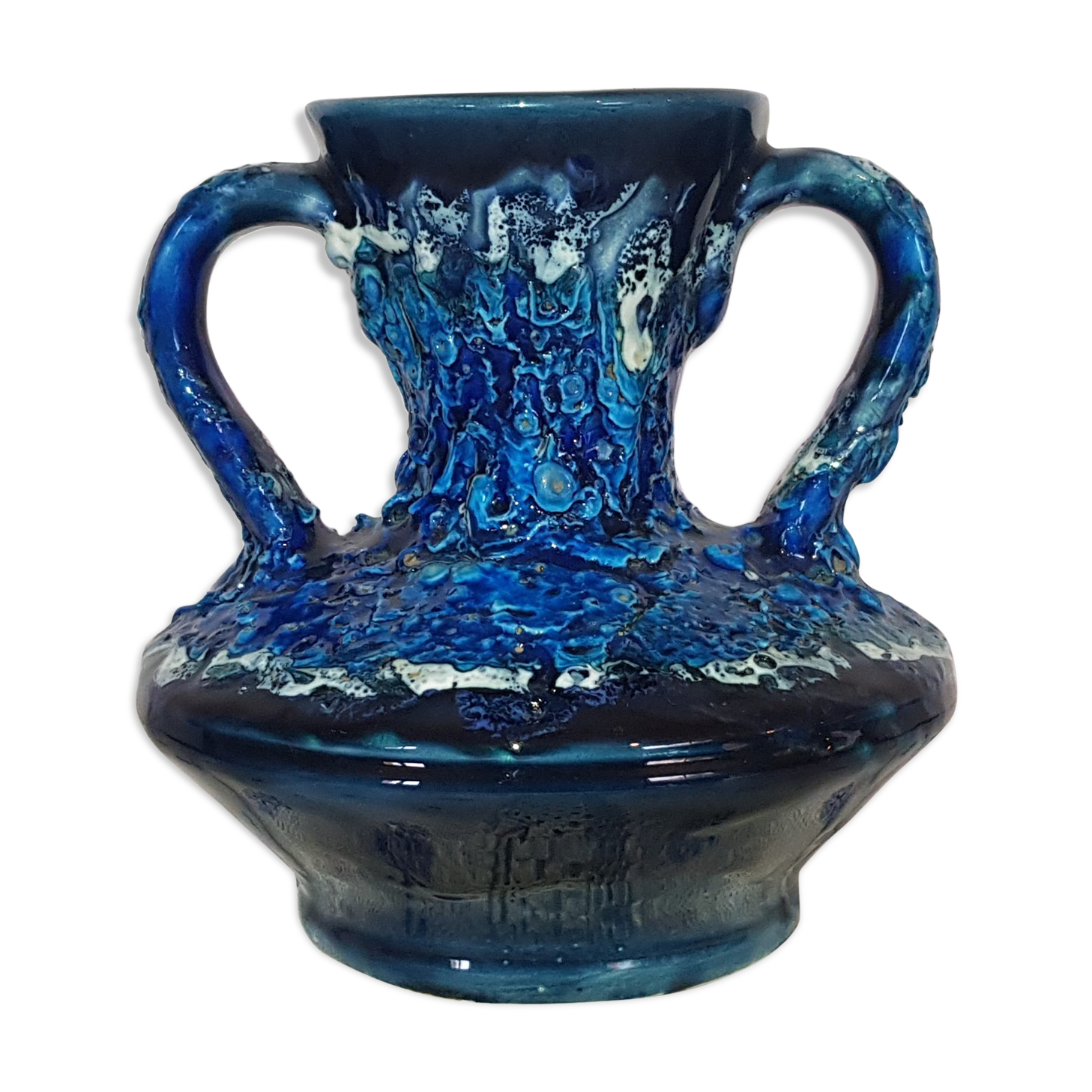 Blue and black Vallauris vase - sea foam