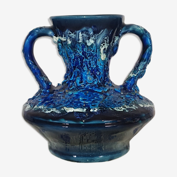 Blue and black Vallauris vase - sea foam