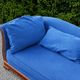 Grande méridienne vintage bleu cobalt en tissu et bois – chaise longue 190