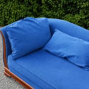 Large vintage cobalt blue chaise longue in fabric and wood – long chair 190