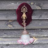 Art Nouveau Wall Sconce: French Metal, Opaline Rose Shade, C1950s