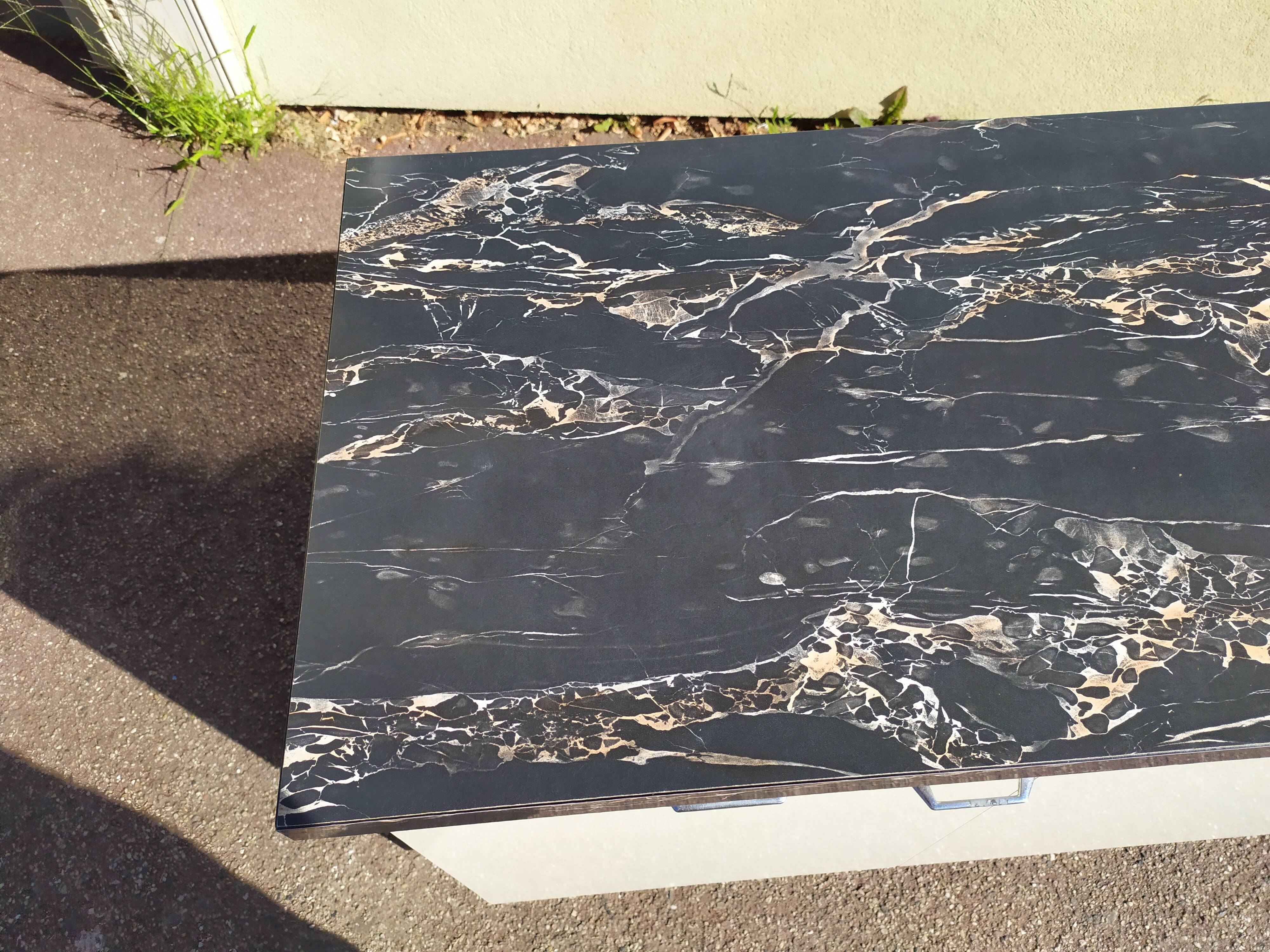 Buffet bahut de cuisine en formica marbre noir - vintage