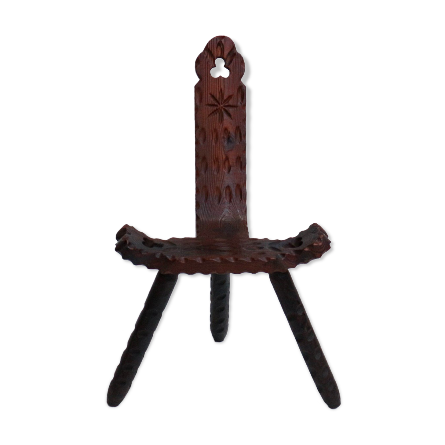 Spanish Brutalist wooden chair / stool from the 1960s