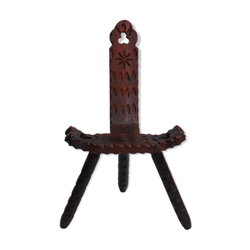 Spanish Brutalist wooden chair / stool from the 1960s
