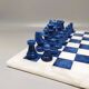 Vintage 1970s Italian Volterra Alabaster Chess Set - Cobalt Blue & White