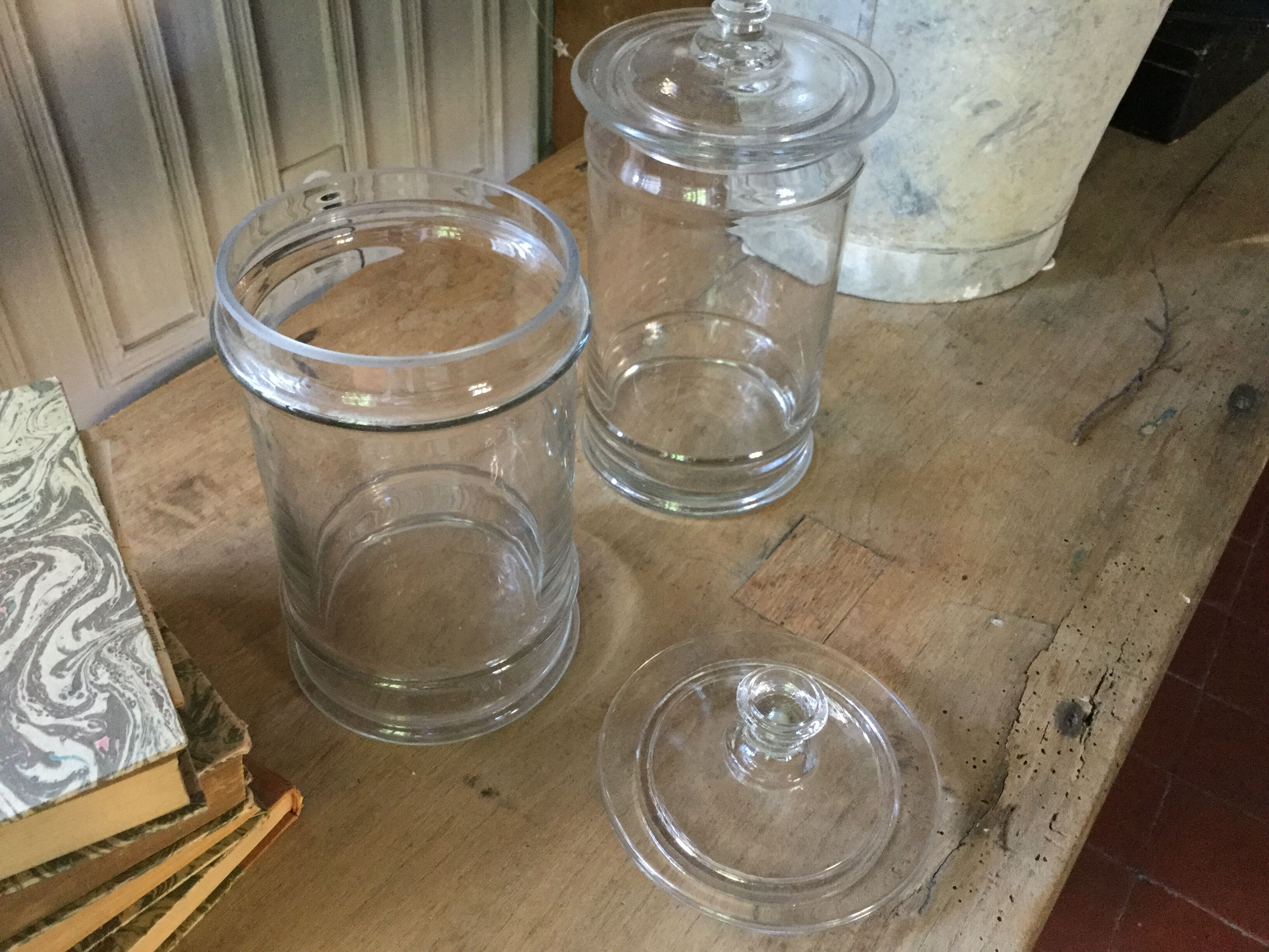 Lot of 2 old glass jars