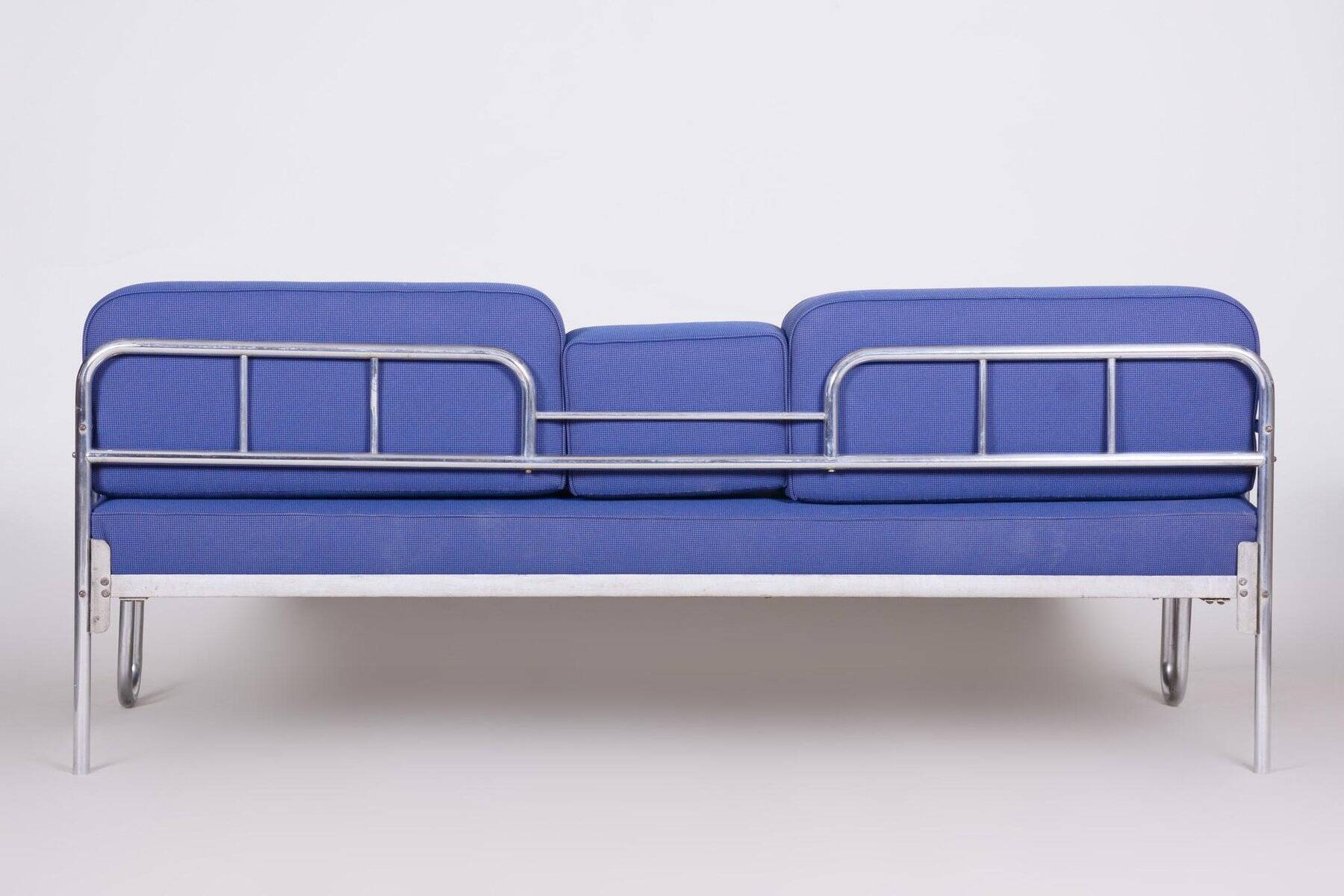 Bauhaus Blue Chrome Sofa, Czechia, 1930s