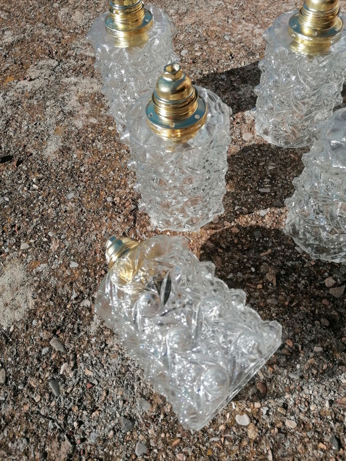 Set of 5 vintage molded glass globe suspensions