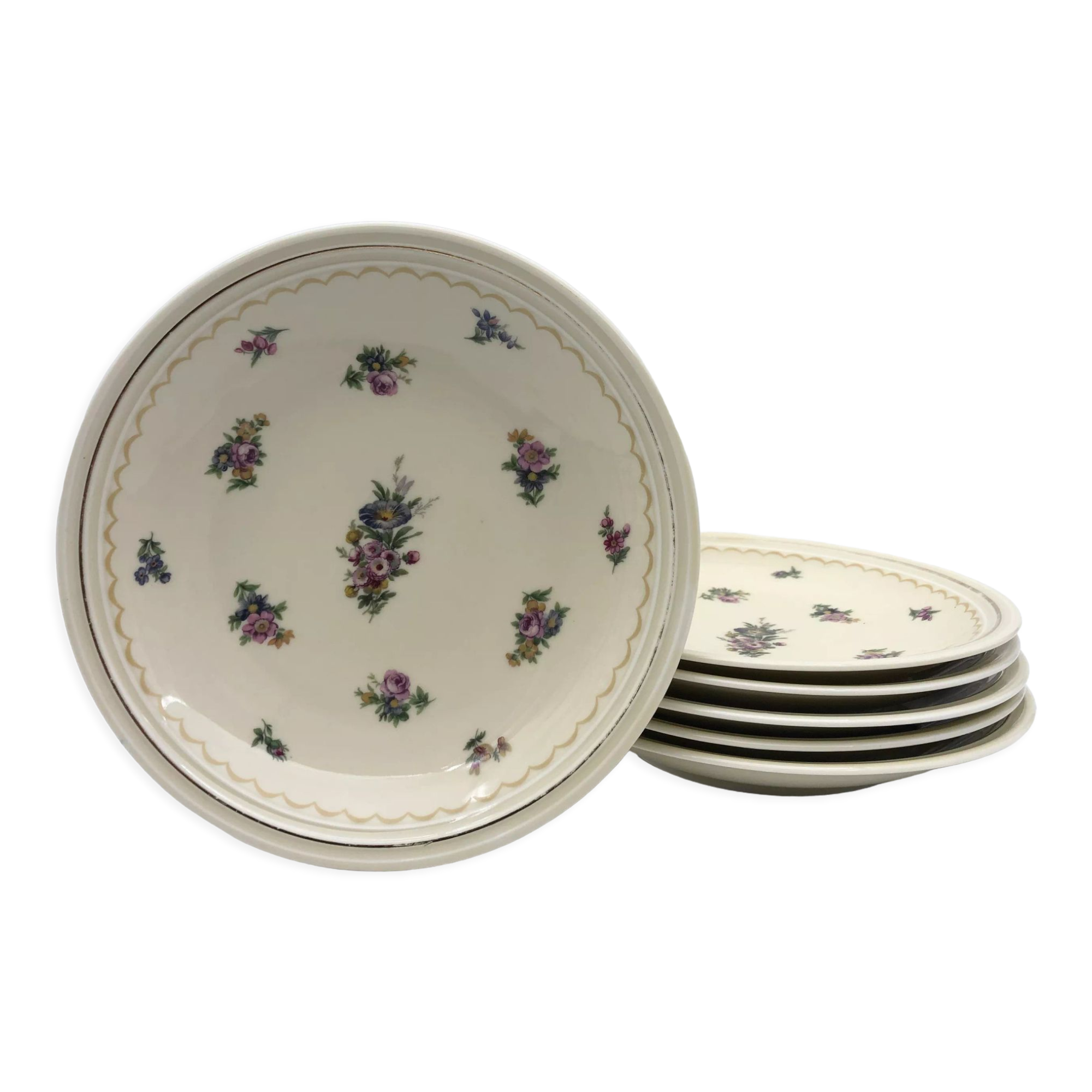 6 assiettes creuses, style écuelle « A.Lanternier & Cie » Limoges