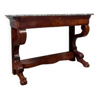 Restoration period console in mahogany and mahogany feather circa 1820