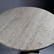 Vintage travertine bistro/dining table with metal base. (B)