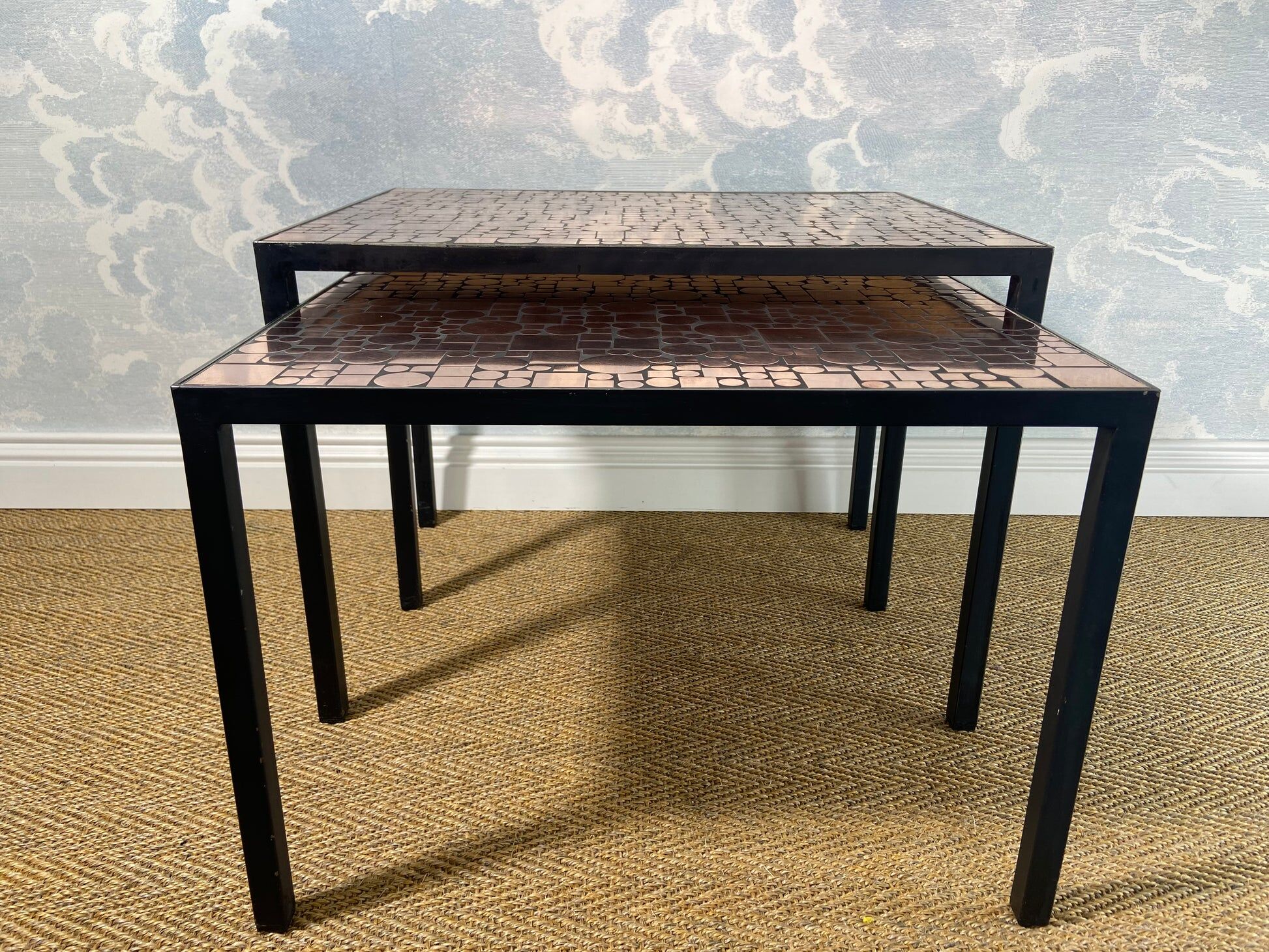 Nested copper tables by Herbert Hirche for Rosenthal, Germany, 1970s.
