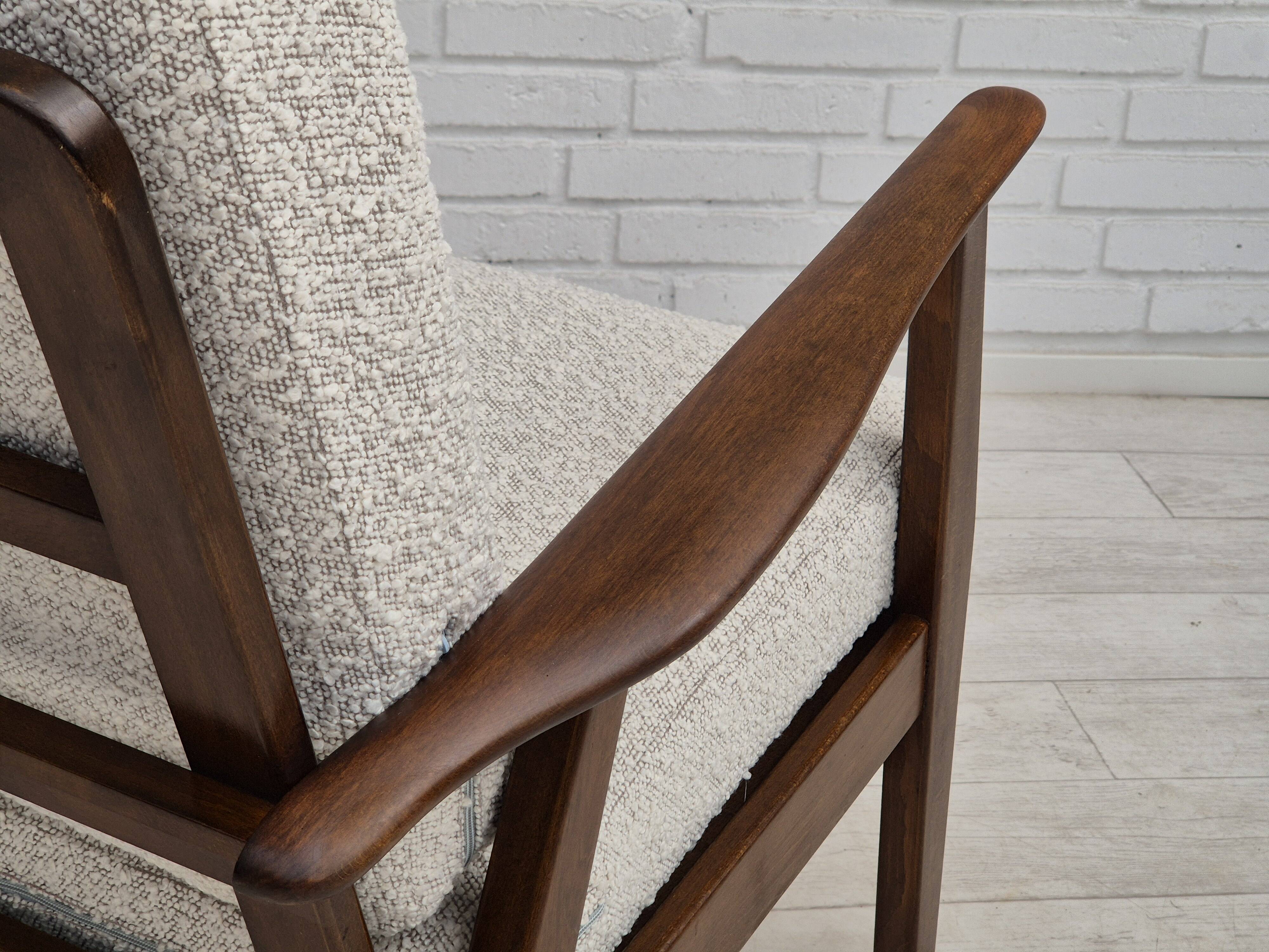 1960s, Danish armchair, refurbished, quality white/grey furniture fabric.