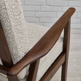 1960s, Danish armchair, refurbished, quality white/grey furniture fabric.