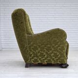 1950s, Danish relax chair. Furniture velour, oak wood,