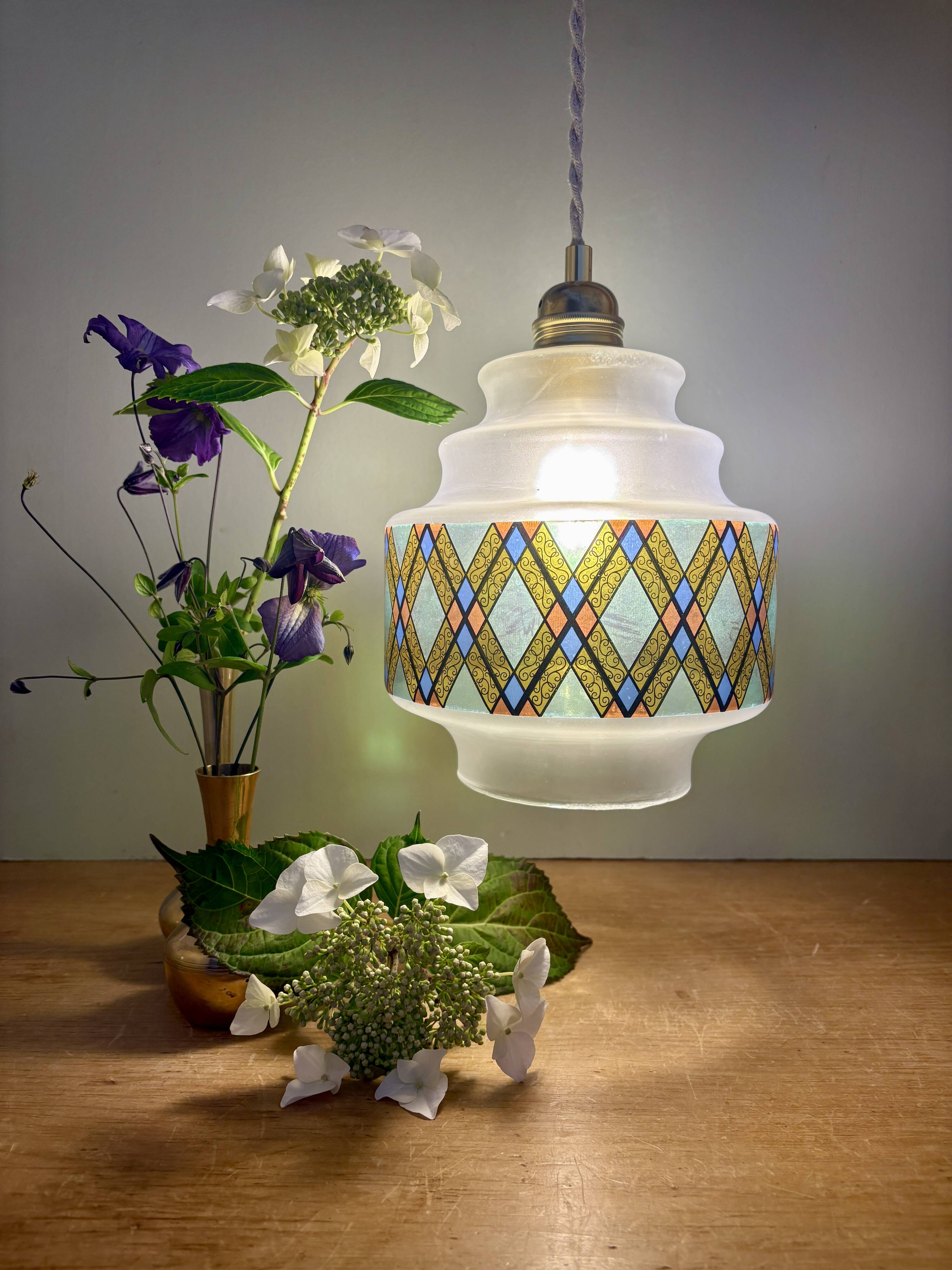 Vintage stained glass globe pendant light