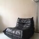 Togo armchair heater, roset line, black leather ed. 1970