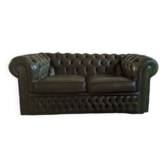 Green leather Chesterfield sofa