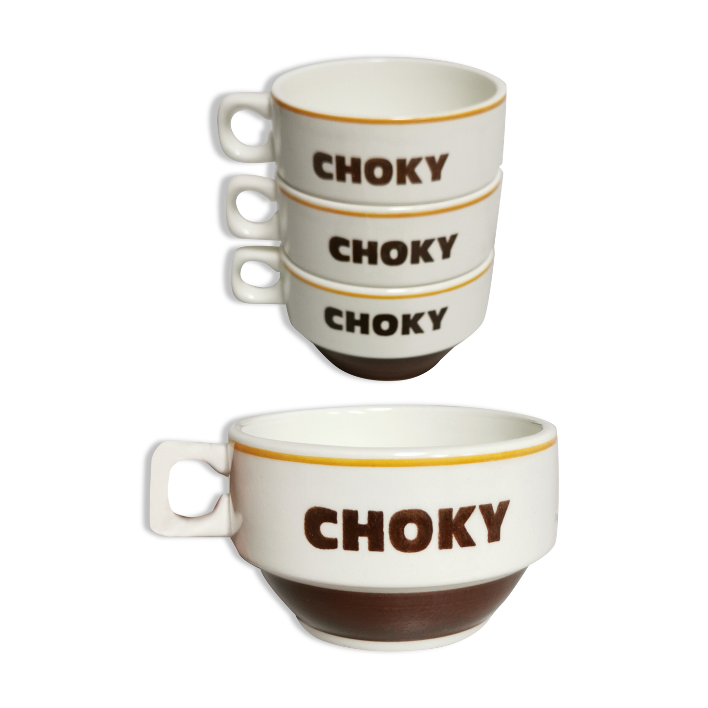 Set of 4 Choky chocolate cup, ceramic vintage pub