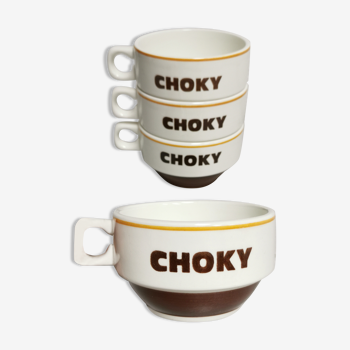 Set of 4 Choky chocolate cup, ceramic vintage pub