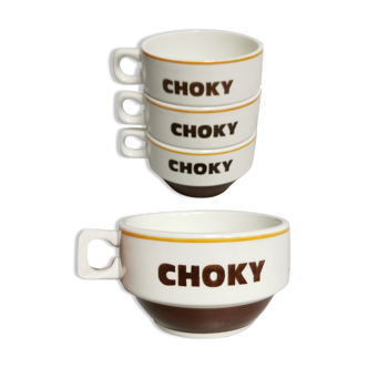 Set of 4 Choky chocolate cup, ceramic vintage pub