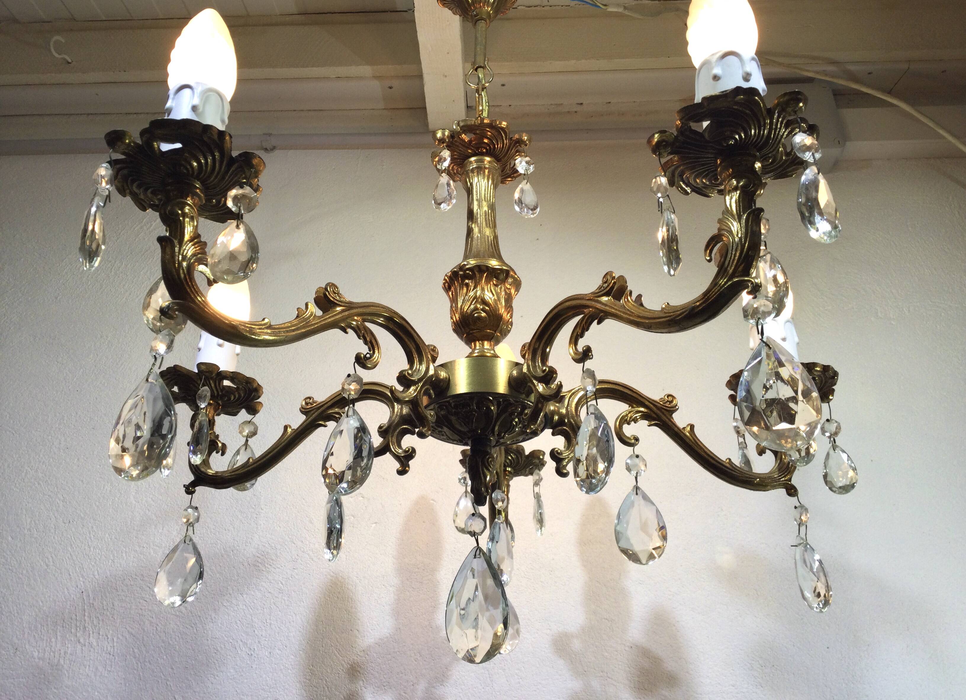 5-light chandelier in bronze and pendants