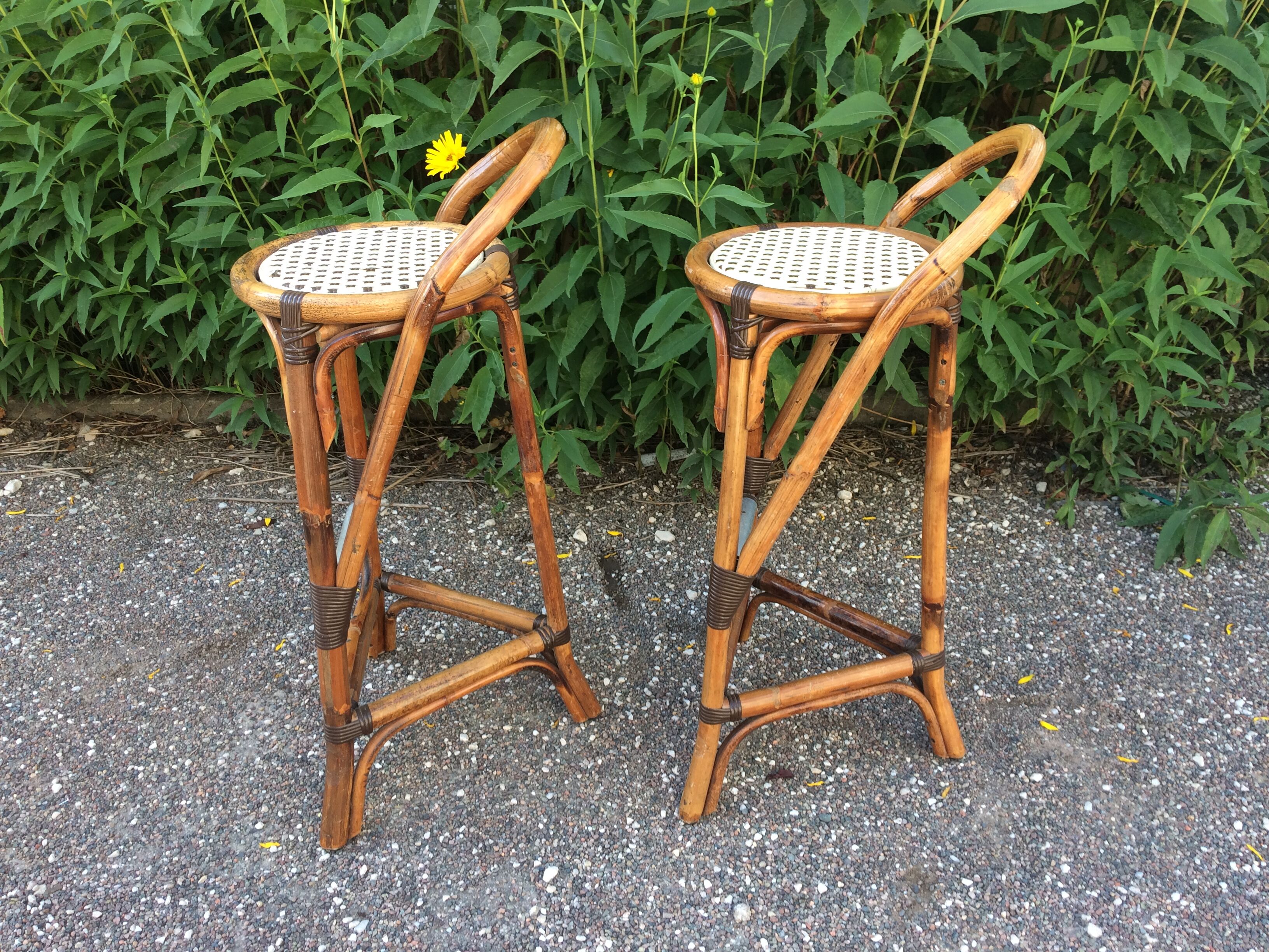 Bamboo and rattan bar stool