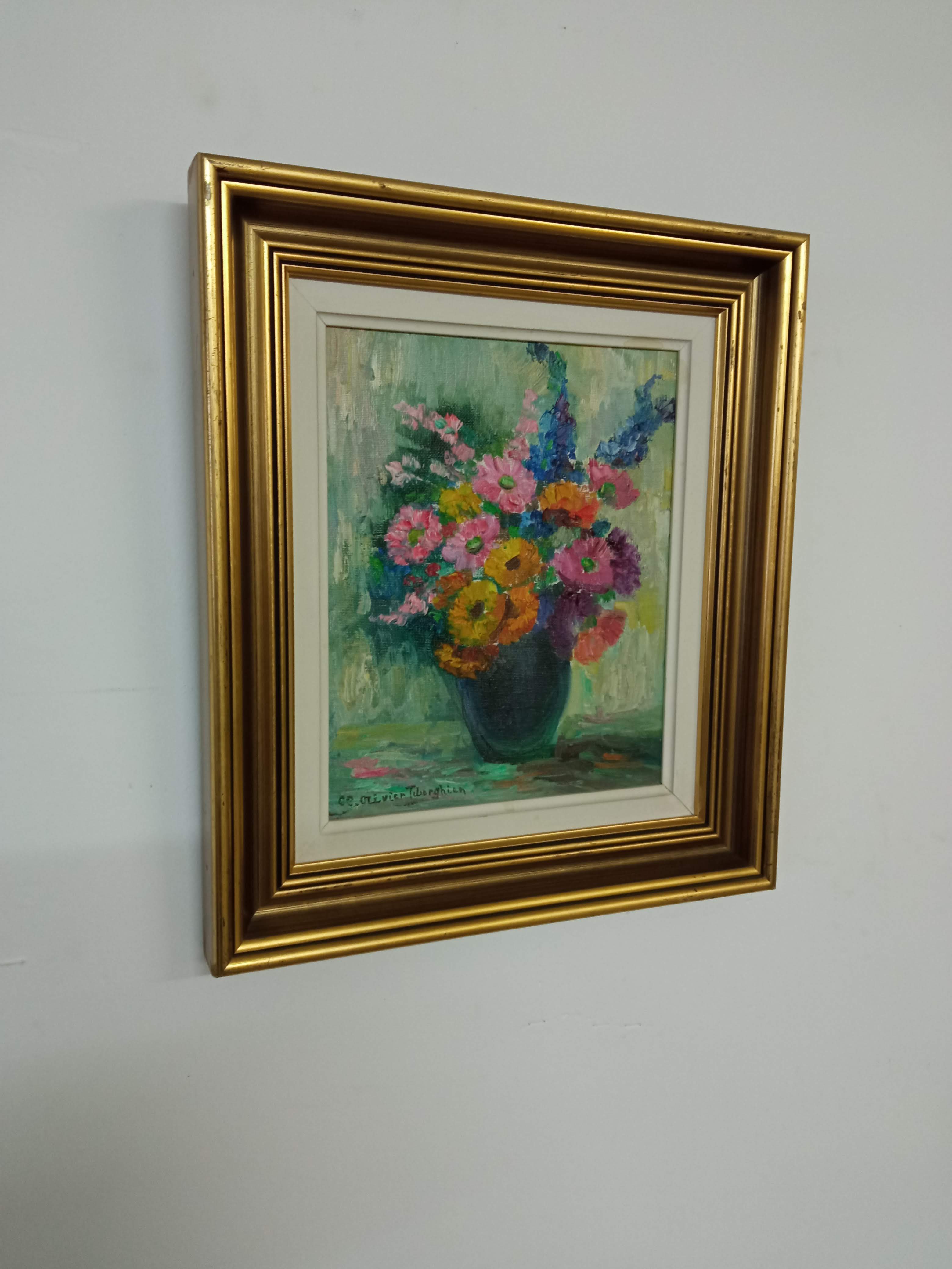 Oil on canvas bouquet of flowers signed