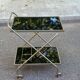 Mid-Century 1978 brass and black smoked glass wheeled dessert trolley.