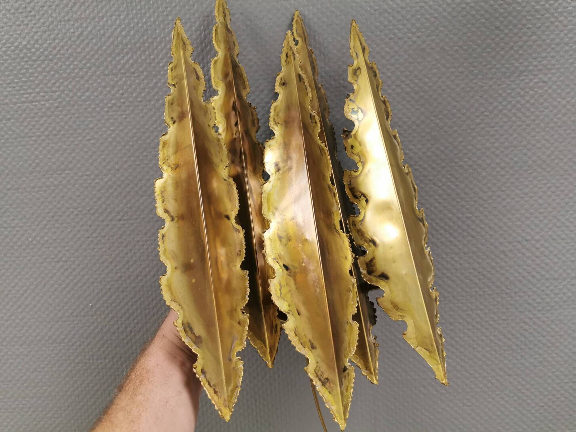 HUGE Brutalist Brass Wall Lamp by Svend Aage Holm Sørensen, Denmark 1960s