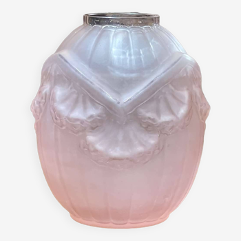 art deco molded glass vase signed vercais