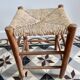 Vintage low wooden stool – Woven straw seat