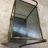 Vintage 70s serving trolley in gold metal and smoked glass