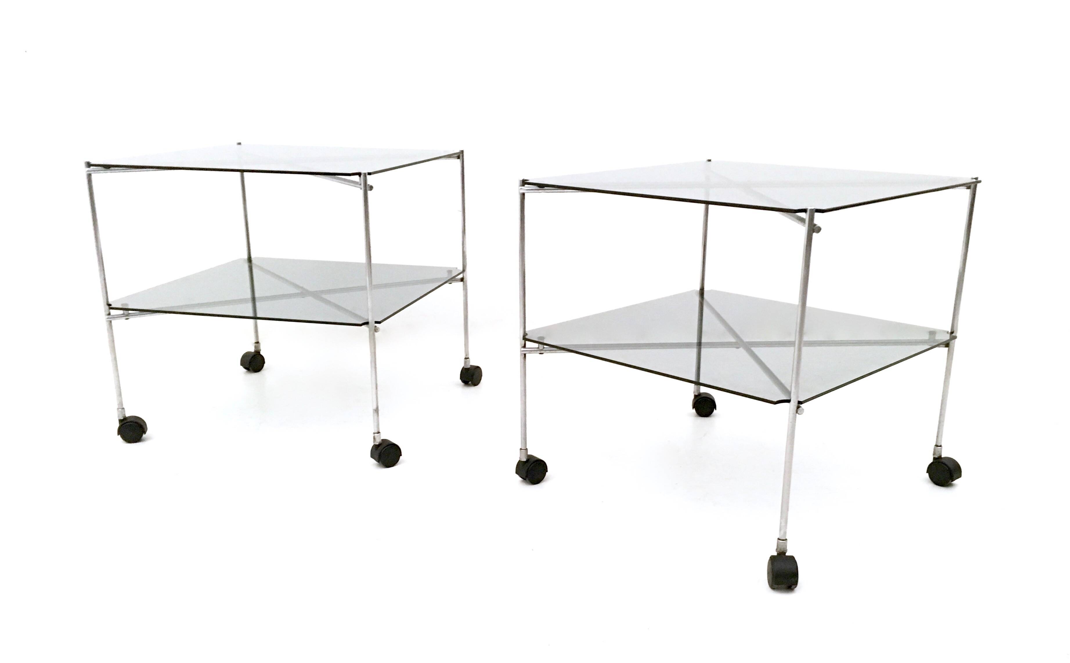 Pair of Postmodern Glass Carts Mod. Biplano by Bruno Munari for Robots, Italy