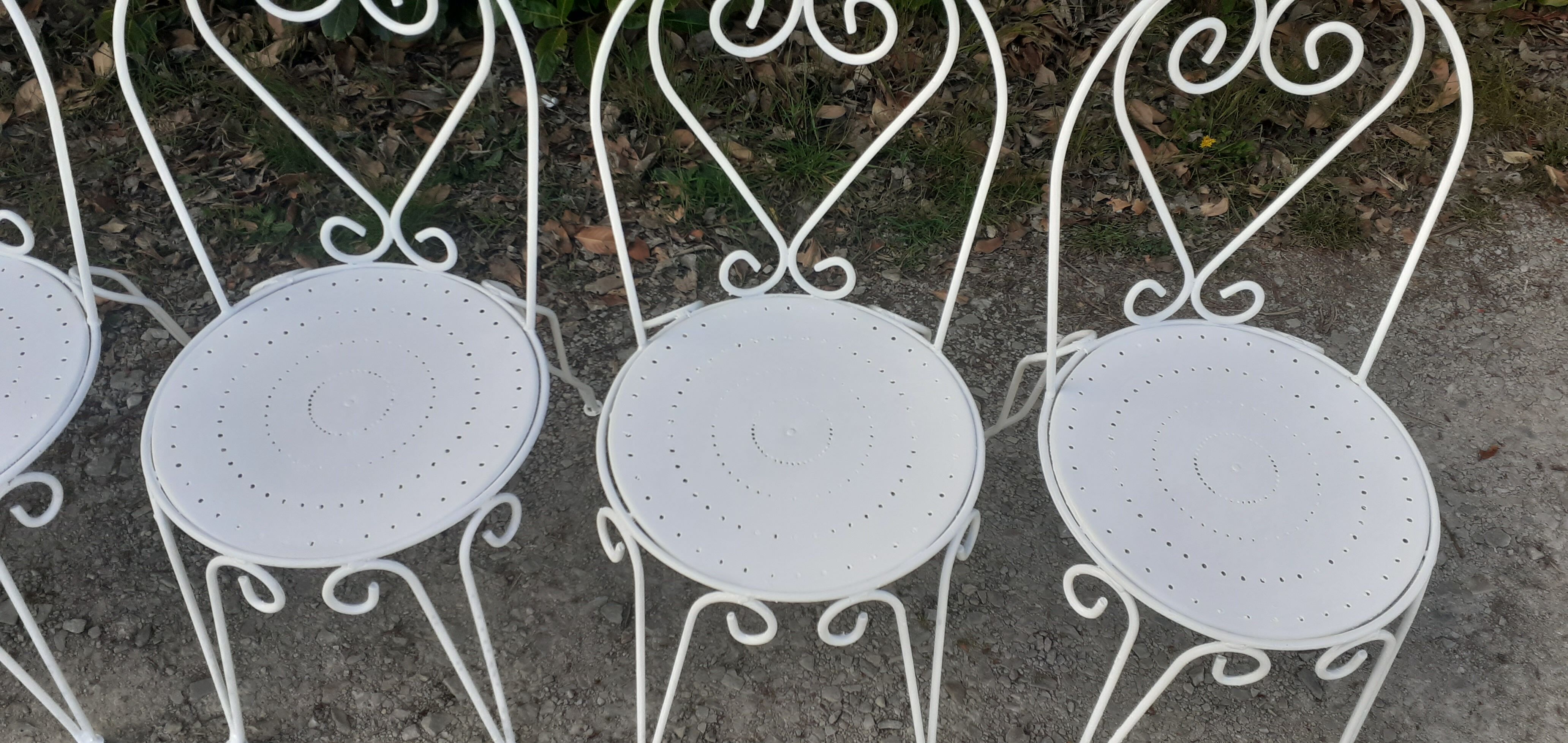 Salon de jardin 1 table 1 fauteuils 5 chaises fer forgé blanc ancien