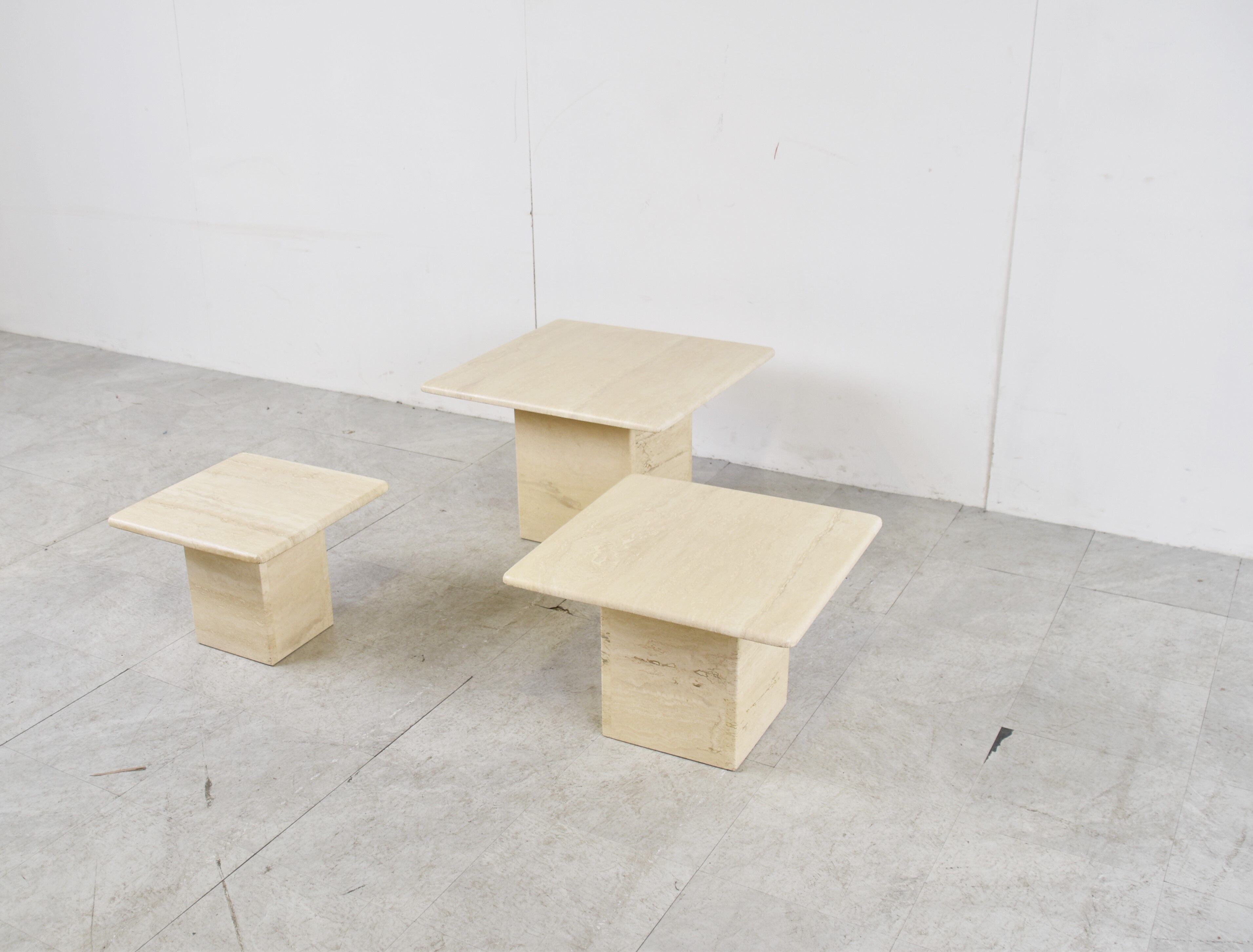 Vintage travertine nesting tables or side tables, 1970s