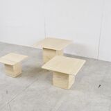 Tables gigognes d’appoint en travertin vintage, années 1970
