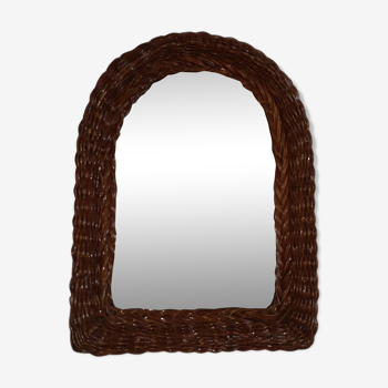 Wall mirror with rattan frame on wood italy vintage 1960