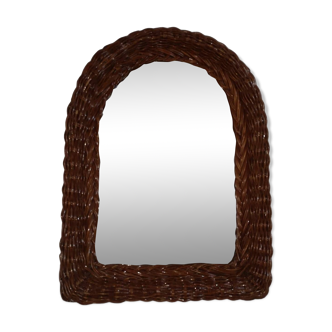 Wall mirror with rattan frame on wood italy vintage 1960