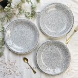 3 Assiettes en faïence Italienne mouchetée noir et blanc