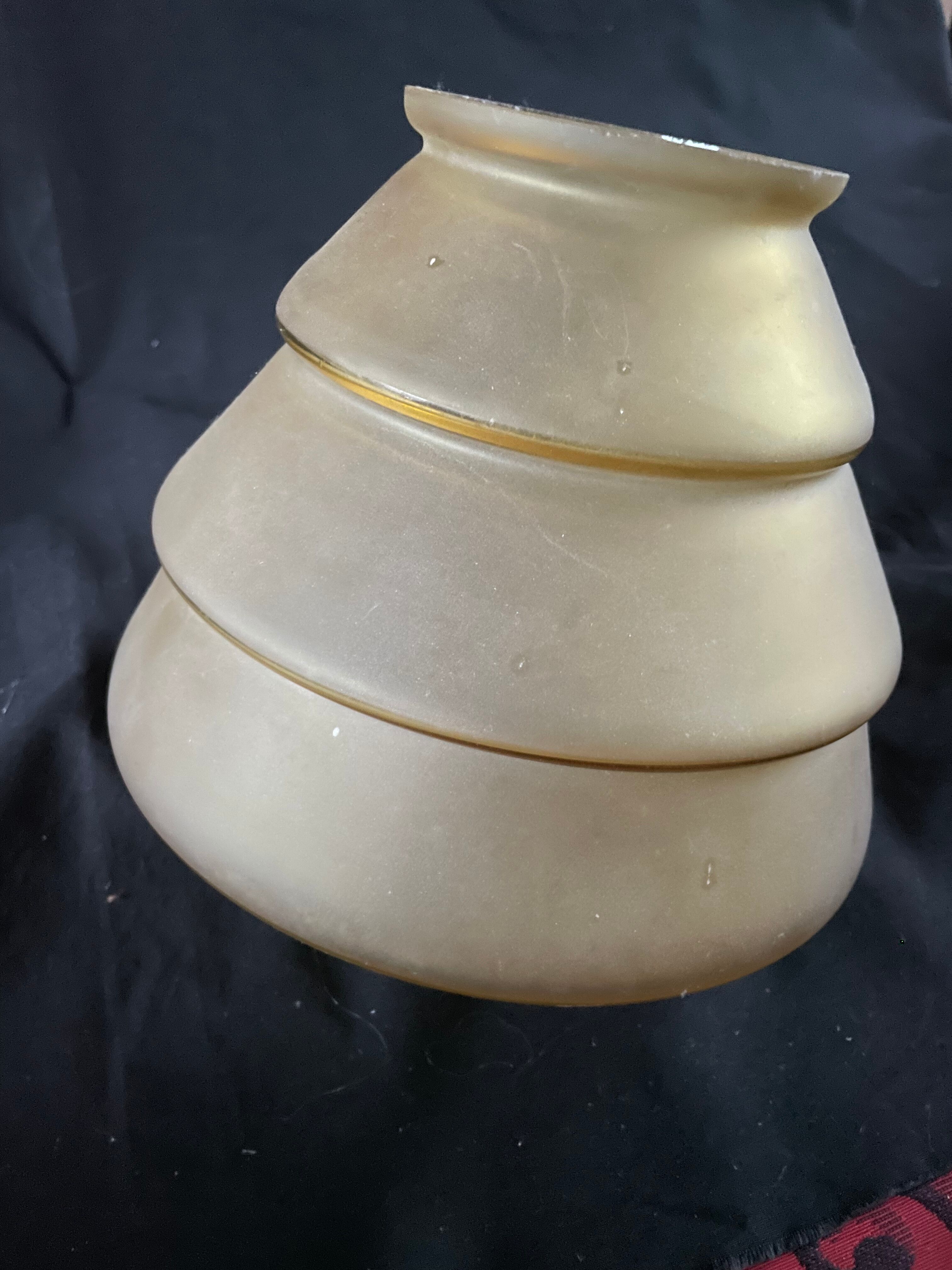 Yellow art deco lampshade with gold stripes