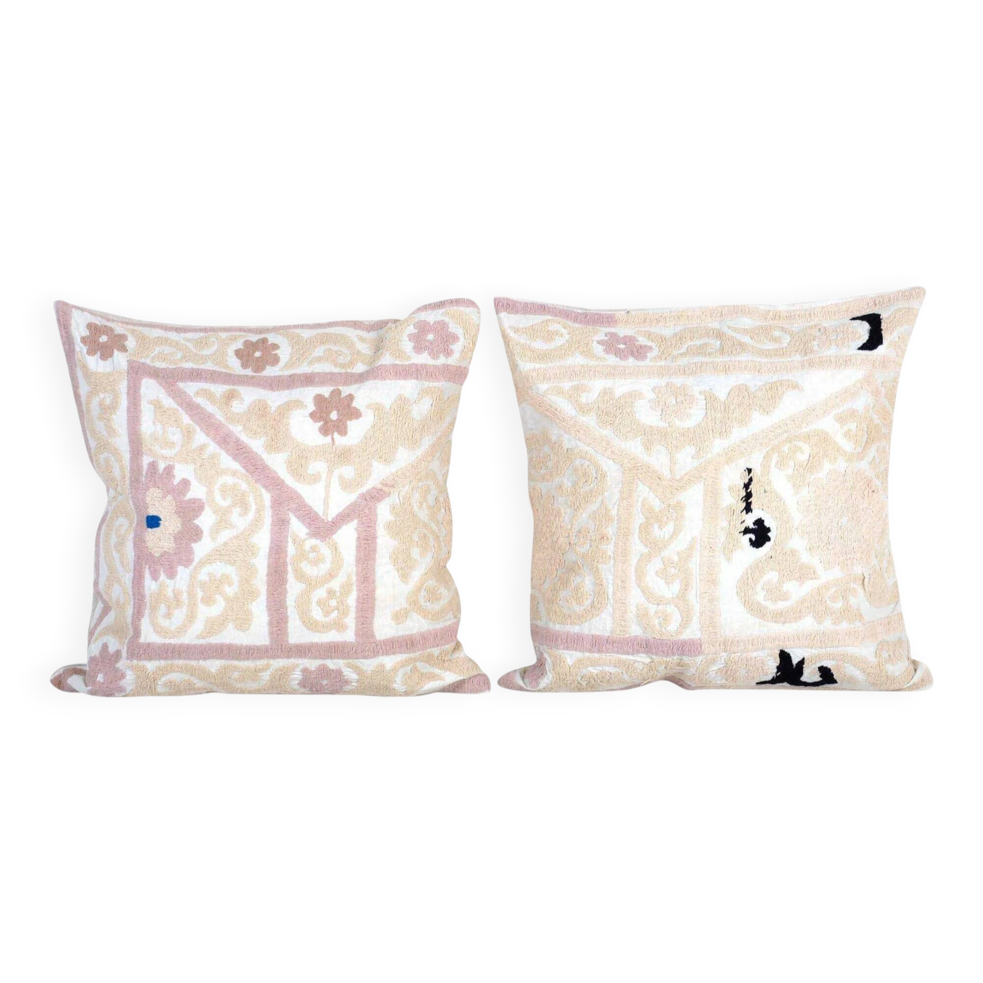 Set of 2 vintage embroidered cushion covers 53x56 cm