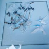 Two vintage paintings made with feathers, hummingbird motif