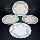 Onnaing Faïencerie set of 4 Coppelia plates with green floral decoration, iron earthenware