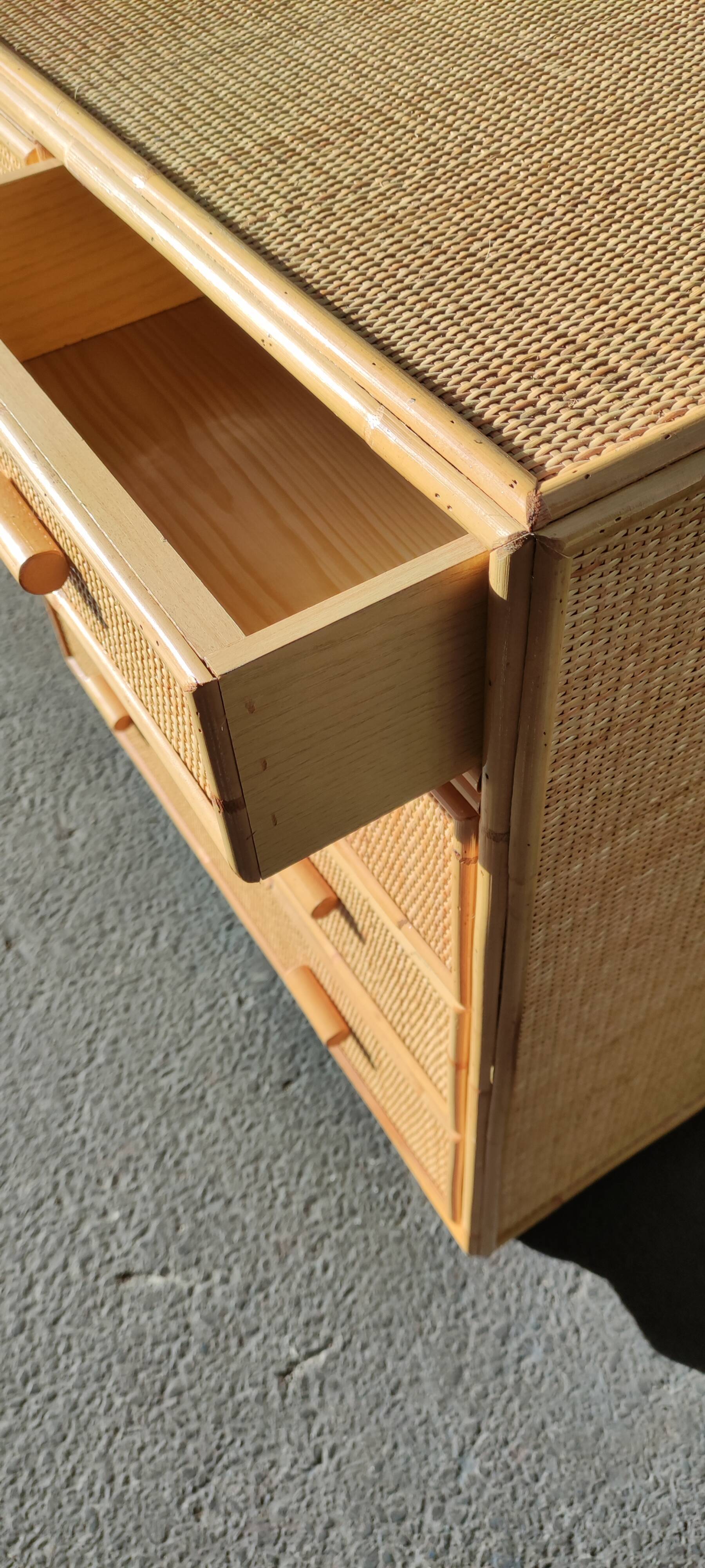 Chest of drawers 5 drawers in rattan and cannage