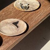 Petrified wood catchall, circular dish or plate in light beige D25 -3